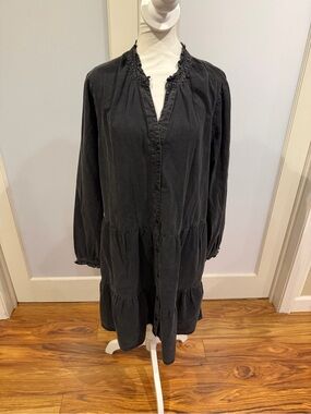 GAP Black Tiered Long-Sleeve Ruffle-Trim Dress